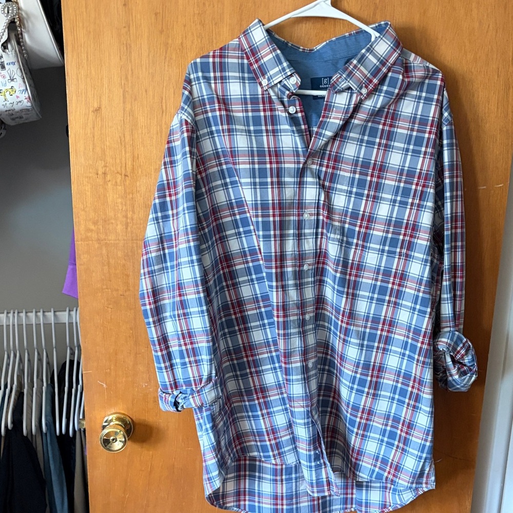 💕3/$25💕George Men's Plaid Button-Down Shirt in Blue & Red